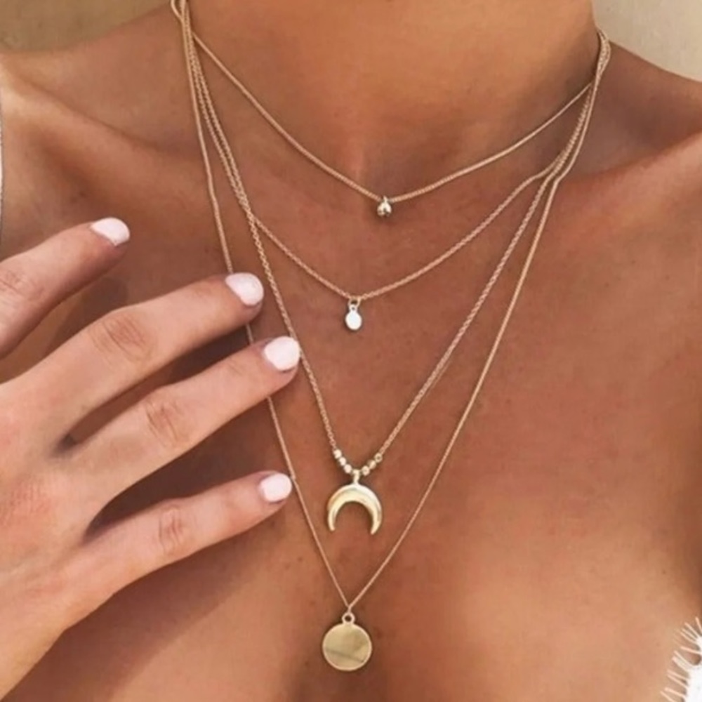 NWT 4-Layer Moon Boho Necklace Set